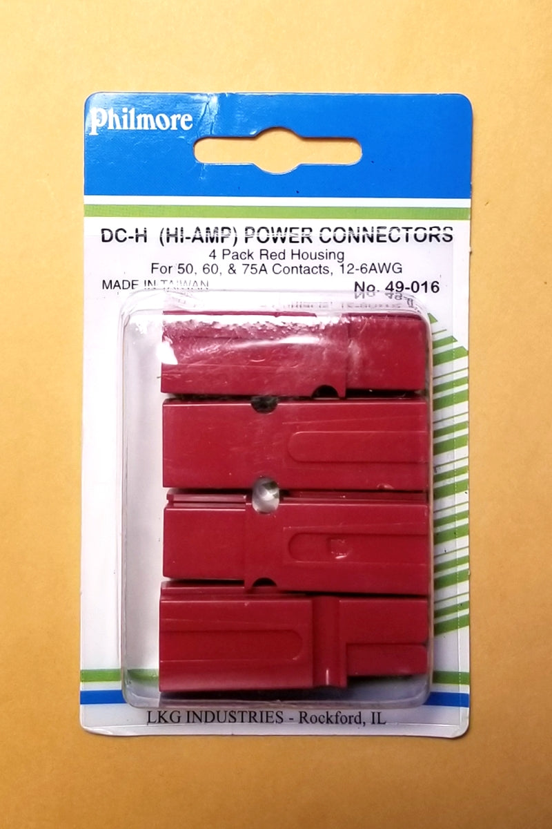 Philmore 49-016, RED DC-H (Hi-Amp) Power Connector Housings NO PINS ~ 4 Pack