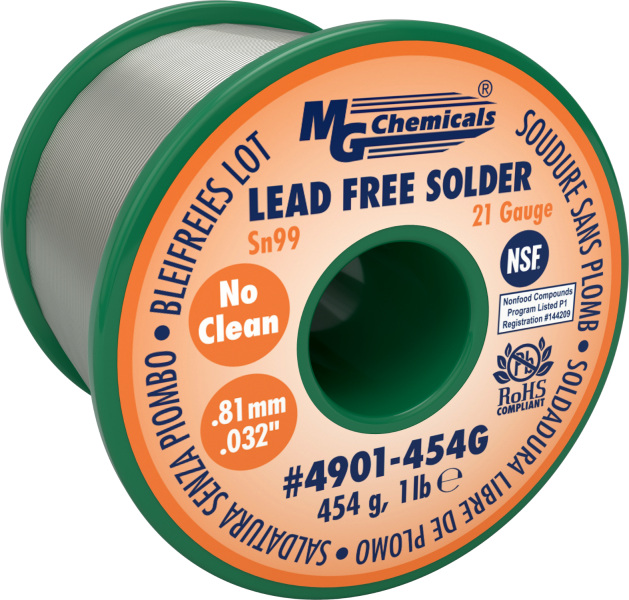 MG Chemicals 4901-454G , 454 gram (1.0 lb.) Roll of Sn99 Lead Free 21ga 0.032 No Clean Solder