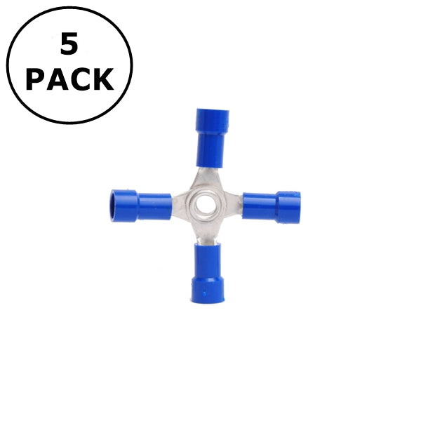 (4056) 4 Way Blue Vinyl Insulated Terminals for 16-14AWG Wire ~ 5 Pack