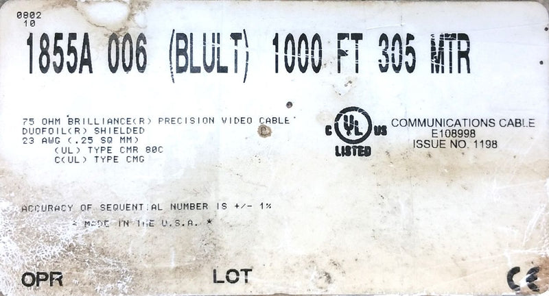 25' Belden 1855A BLUE 75 Ohm Sub-Miniature RG59/U Type Mini Coax Cable, 25 Foot - MarVac Electronics