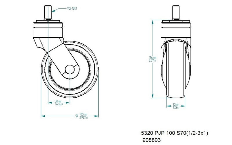 Tente ICS 5320-PJP-100-S70, 4in x 1.26in (100mm x 32mm) Caster Wheel