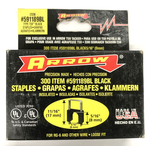 Arrow Fastener # 591189BL, 5/16" (8.0mm) Black Insulated Steel Staples for T59