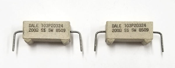 Lot of 2, Dale 200 Ohm 5 Watt Wirewound Ceramic Power Resistors 5W