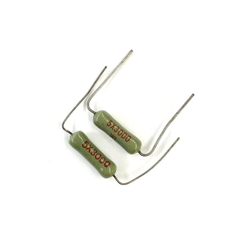 Lot of 2, Ward Leonard 5X3000 3K Ohm 5 Watt Wirewound Power Resistors 5W