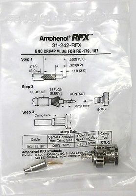 Amphenol RFX 31-242-RFX Male BNC Connector for RG179 & RG187, Crimp Plug - MarVac Electronics