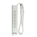 PS105S-WT 6 OUTLET 4 FT SLIM WHITE POWER STRIP WITH SURGE PROTECTION, 2 USB CHARGING PORTS