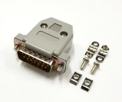 DB 15 Pin Male D-Sub Cable Mount Connector w/ Plastic Cover & Hardware DB15