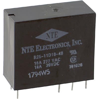 NTE R25-11D10-48 48 Volt DC Coil, 10 Amp DPDT General Purpose Relay