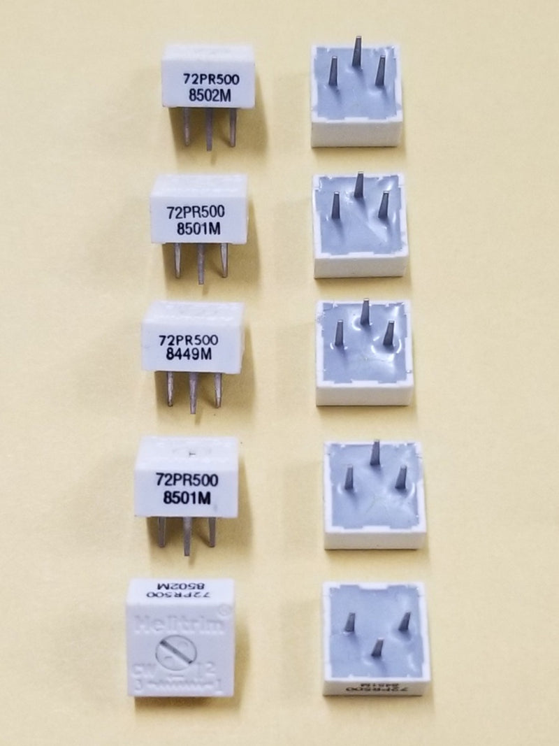 Lot of 10 Beckman 72PR500 500 Ohm 3/8" Square Single Turn Trimmer Potentiometer