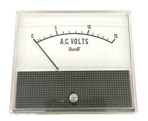 Shurite 7404Z, 0-15V AC Analog Meter ~ 3.5" x 3.0" Panel Face, 2" Round Body