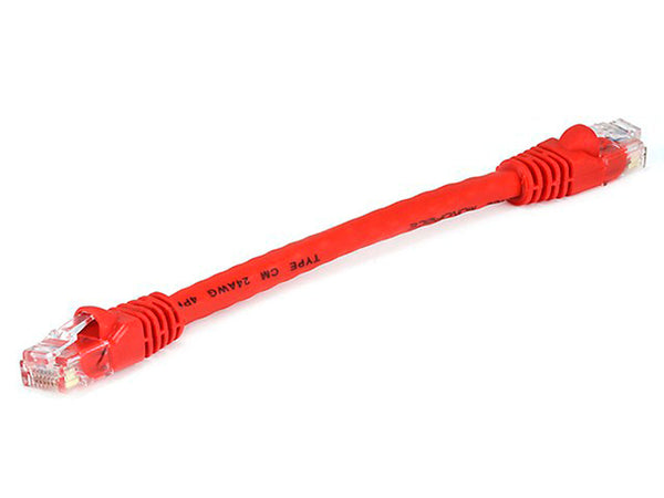 6 Inch RED CAT6 Ethernet Patch Cable with Snagless Flexboot Ends MV7505