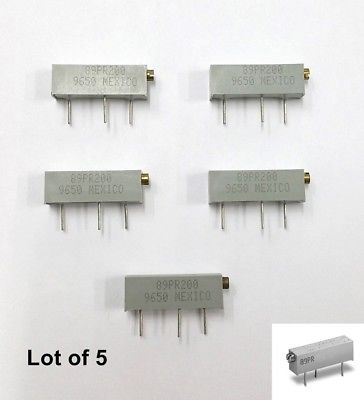 Lot of 5 BI 89PR200 200 Ohm 20 Turn, 3/4" Rectangular Trimmer Potentiometer