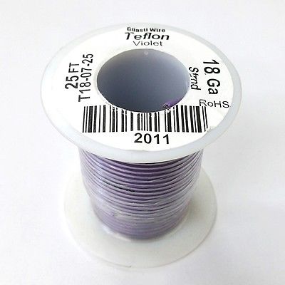 25' 18AWG VIOLET Hi Temp PTFE Insulated Silver Plated 600 Volt Hook-Up Wire - MarVac Electronics