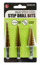 3 Piece Set of High Speed Steel Titanium Nitride Coated Step Drill Bits