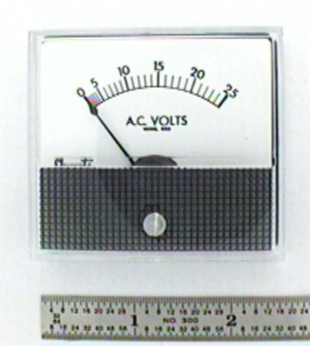 Shurite 8412Z, 0-25 Volt AC Analog Meter ~ 2.5" x 2.3" Panel Face, 2" Round Body