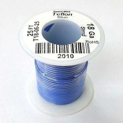 25' 18AWG BLUE Hi Temp PTFE Insulated Silver Plated 600 Volt Hook-Up Wire - MarVac Electronics