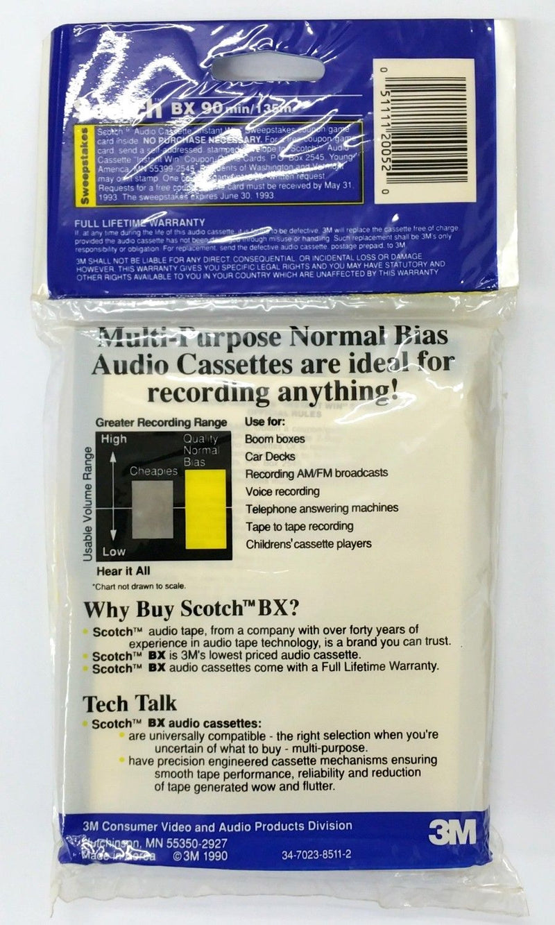 2 Pack of Vintage 3M Scotch BX/90, 90 Minute Audio Cassette Tapes ~ Sealed NOS - MarVac Electronics