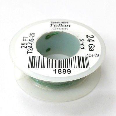 25' 24AWG GREEN Hi Temp PTFE Insulated Silver Plated 600 Volt Hook-Up Wire