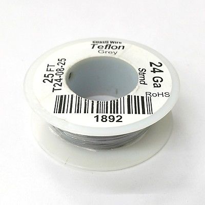 25' 24AWG GREY Hi Temp PTFE Insulated Silver Plated 600 Volt Hook-Up Wire