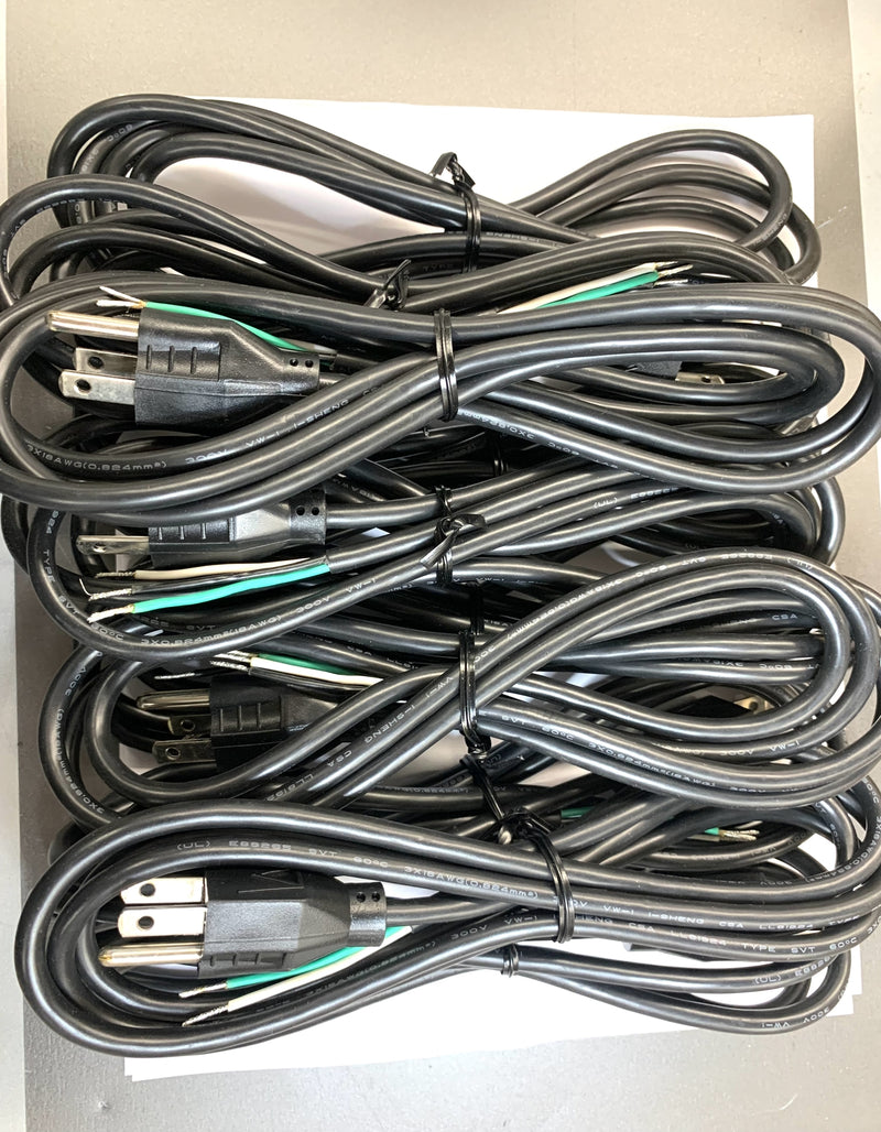 10 Pack Kobiconn AC Power Cords 6 Foot ~ 3 Wire 18AWG AC Plug to Stripped Ends
