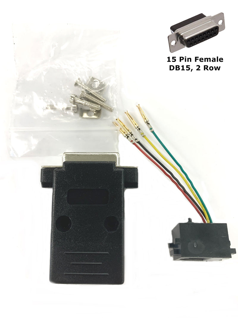 AD-15FT4-BK2, DB15 Female to RJ11 4C Jack Adapter with 2 Piece BLACK Hood