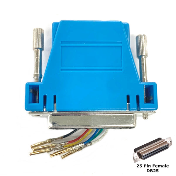 AD-25FT6-B1, DB25 Female to RJ11 6C (RJ12) Jack Adapter with 1 Piece BLUE Hood