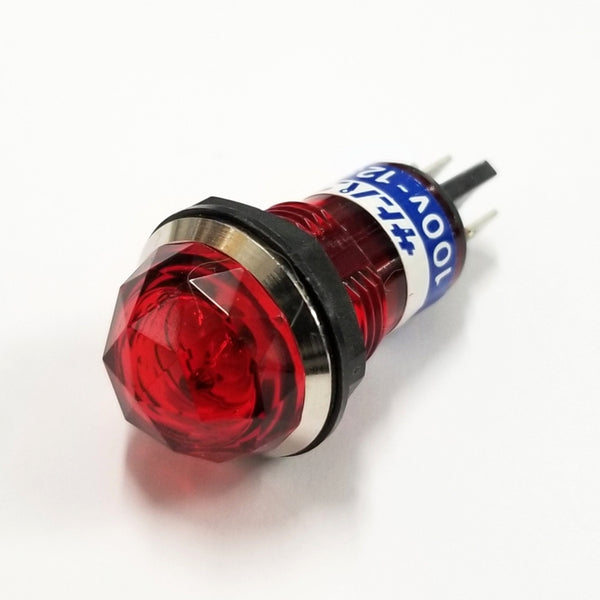 Sato Parts # BN-23-1-R, 17mm Round Red Jewel Lens Neon Indicator Light, 100V ~ 125V