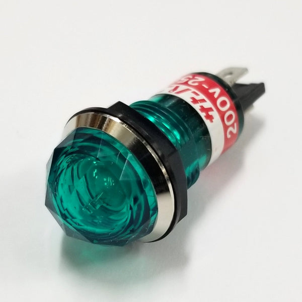 Sato Parts # BN-23-2-G, 17mm Round Green Jewel Lens Neon Indicator Light, 200V ~ 250V