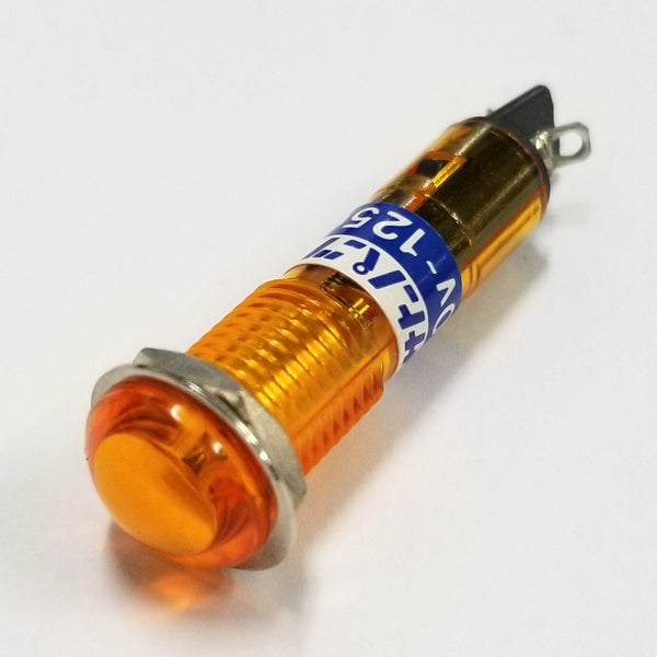 Sato Parts # BN-5665-1-OR, 12mm Round Orange Domed Neon Indicator Light, 100V ~ 125V