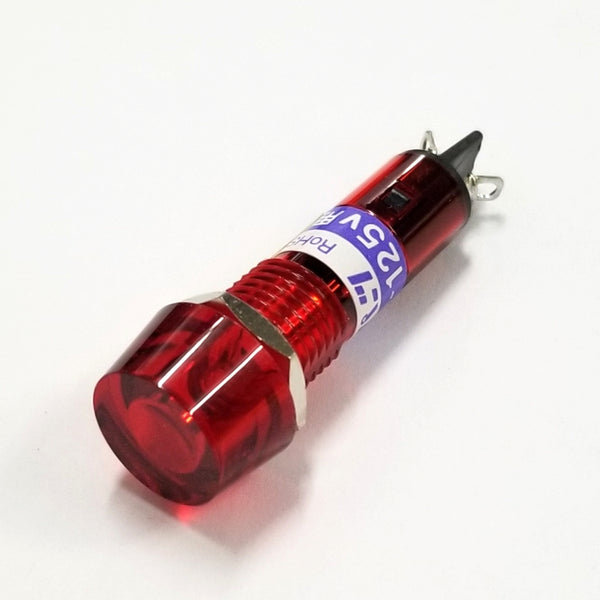 Sato Parts # BN-5701-1-R, 12mm Round Red Flat Top Neon Indicator Light, 100V ~ 125V