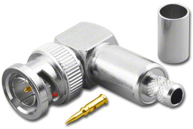 BNC-3041, BNC Male Right Angle 3 Piece Crimp Connector for RG-59/U & RG-62/U Cable