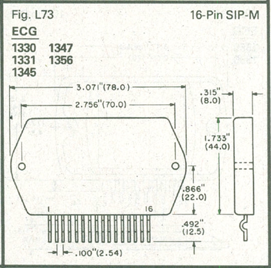 ECG1330, Hybrid Module 15W/channel Dual Audio Amplifier ~ 16 Pin SIP-M (NTE1330)