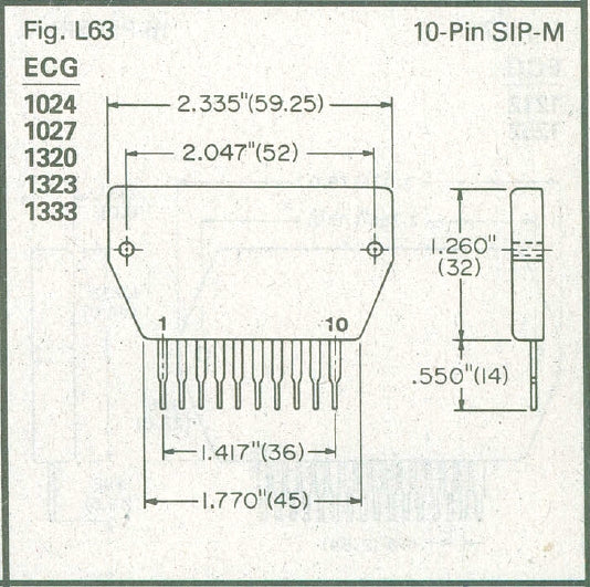 ECG1333, 40W Hybrid Module Audio Power Amplifier ~ 10 Pin SIP-M (NTE1333)