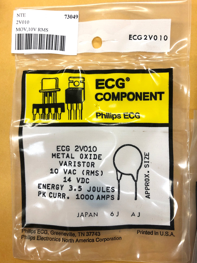 ECG2V010, 10V AC RMS MOV Metal Oxide Varistor ~ 16.0mm Diameter (NTE2V010)