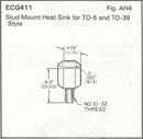 ECG411, Heat Sinks for TO5 & TO39 Type Packages ~ Metal Stud Mount (NTE411) 2PK