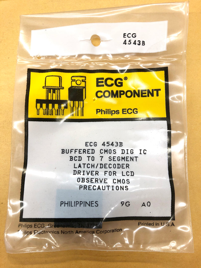 ECG4543B, CMOS BCD-to-7 Segment Driver For LCD Display ~ 16 Pin DIP (NTE4543B)
