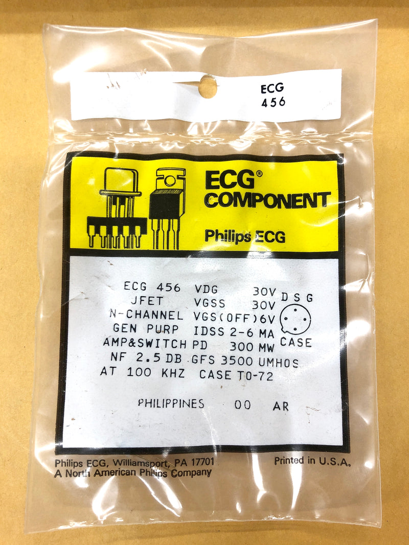 ECG456, 2mA to 6mA @ 30V N Channel JFET Transistor ~ TO-72 (NTE456)