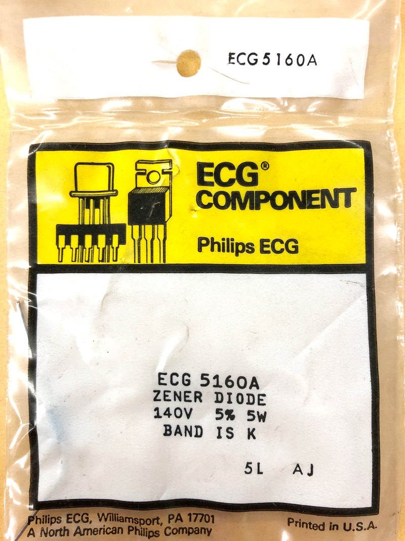 Philips ECG ECG5160A, 140V @ 5W Zener Diode 5% ~ DO-201 Axial (NTE5160A)