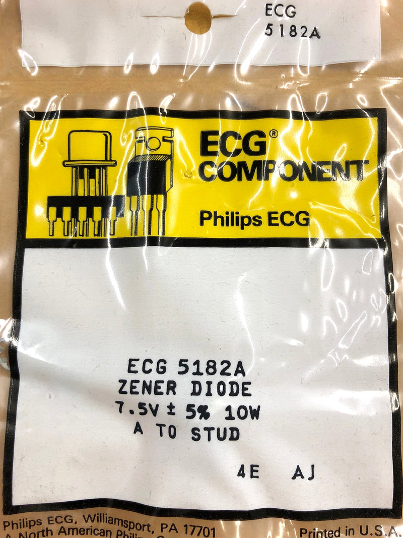 Philips ECG ECG5182A, 7.5V @ 10W Zener Diode 5% ~ DO-4 Anode Case (NTE5182A)