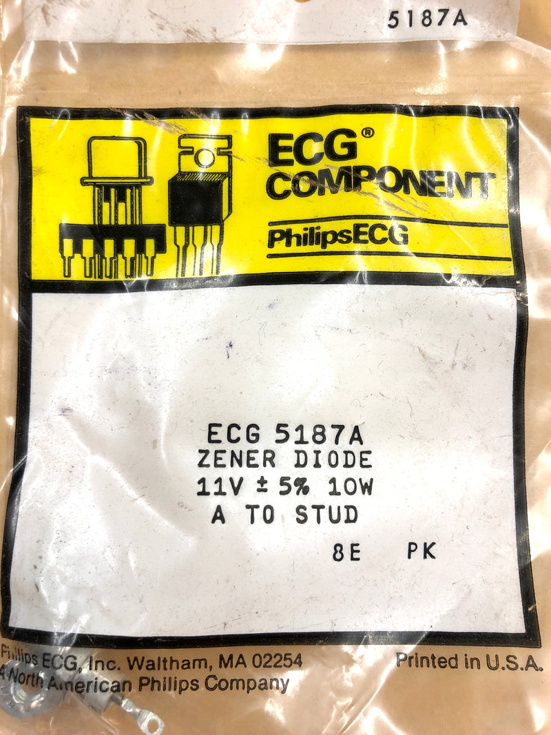 Philips ECG ECG5187A, 11V @ 10W Zener Diode 5% ~ DO-4 Anode Case (NTE5187A)