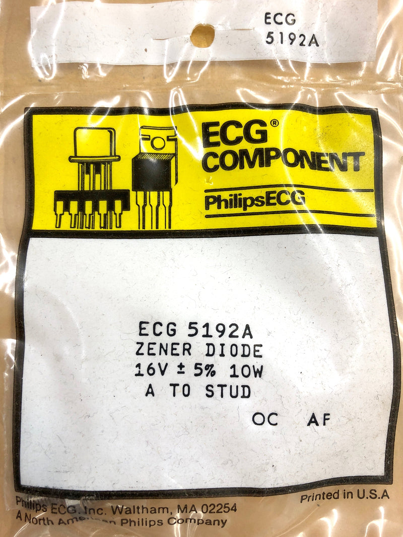 Philips ECG ECG5192A, 16V @ 10W Zener Diode 5% ~ DO-4 Anode Case (NTE5192A)