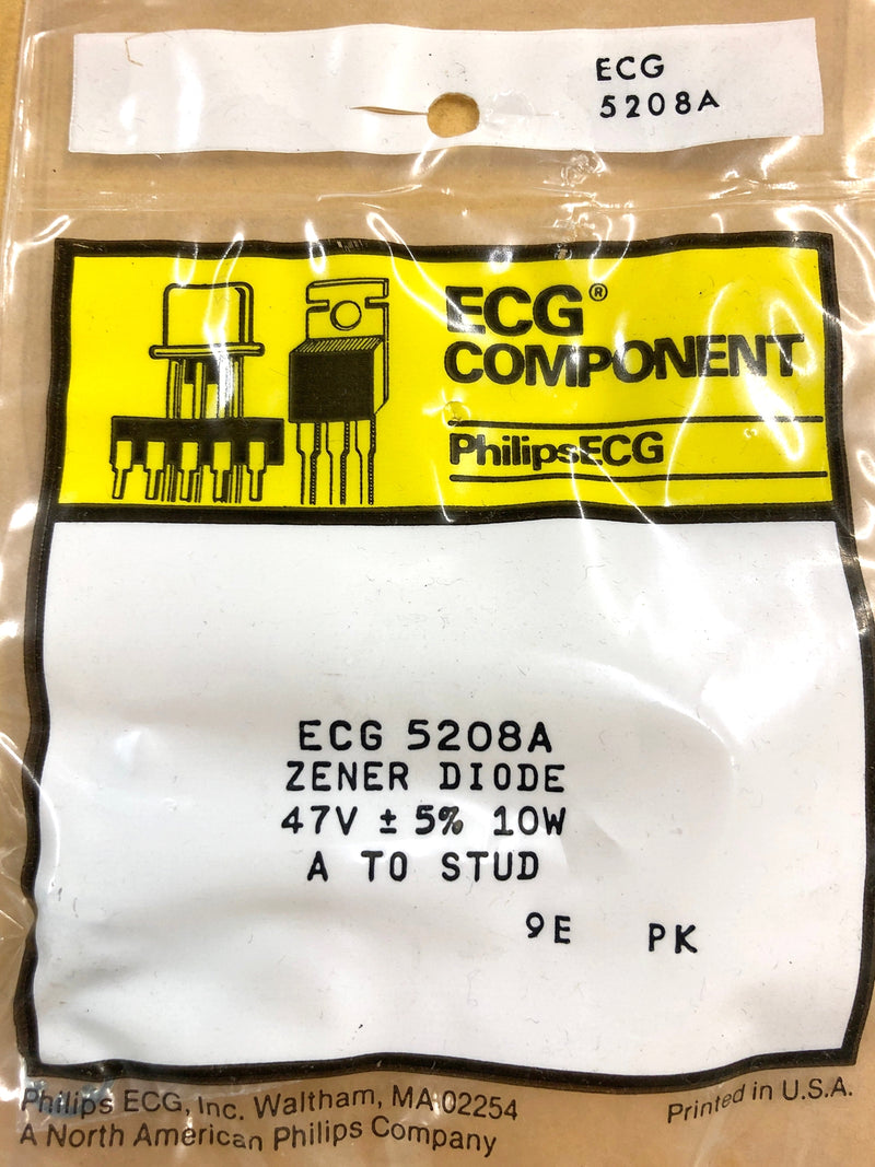 Philips ECG ECG5208A, 47V @ 10W Zener Diode 5% ~ DO-4 Anode Case (NTE5208A)