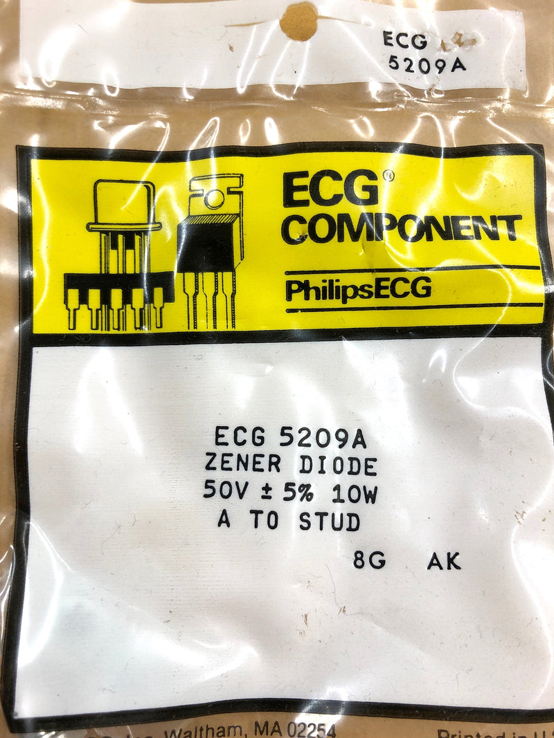 Philips ECG ECG5209A, 50V @ 10W Zener Diode 5% ~ DO-4 Anode Case (NTE5209A)