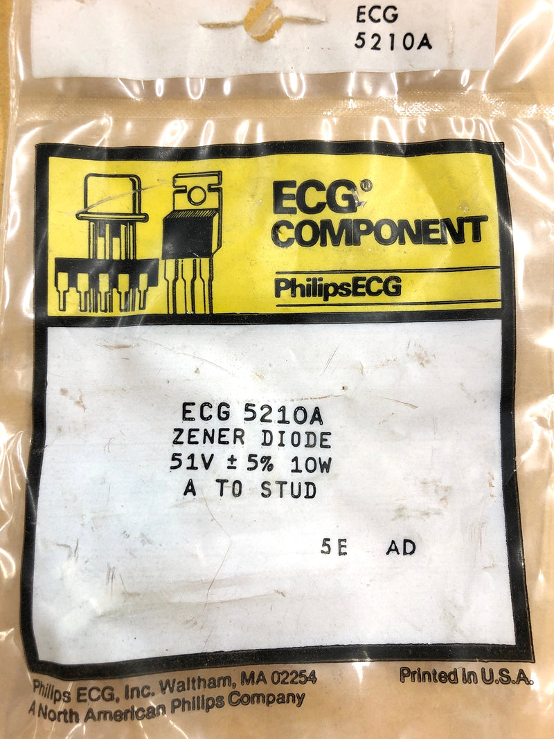 Philips ECG ECG5210A, 51V @ 10W Zener Diode 5% ~ DO-4 Anode Case (NTE5210A)