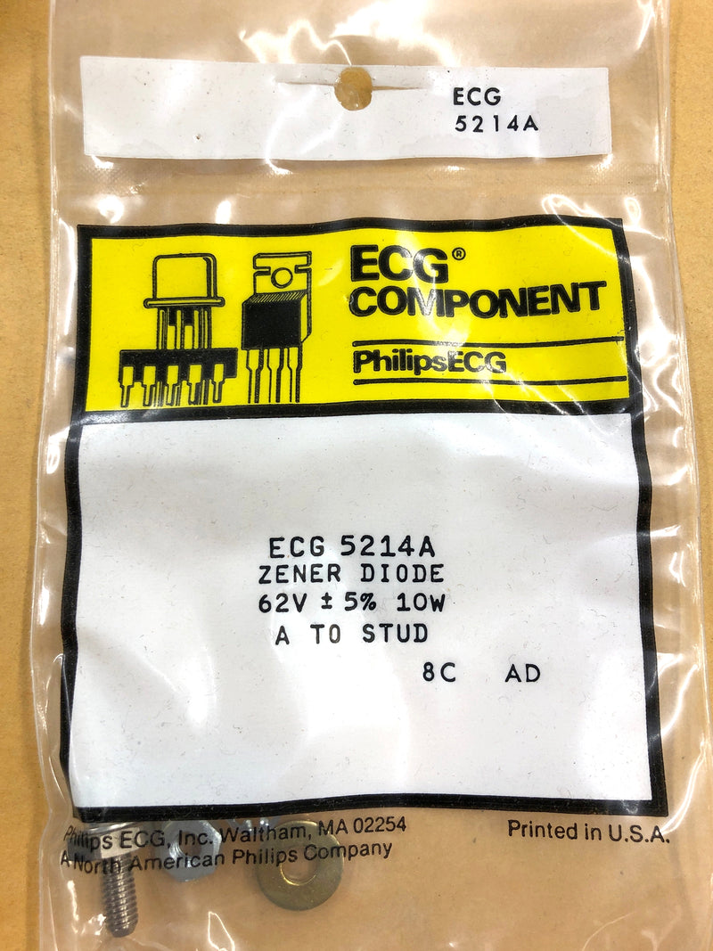 Philips ECG ECG5214A, 62V @ 10W Zener Diode 5% ~ DO-4 Anode Case (NTE5214A)