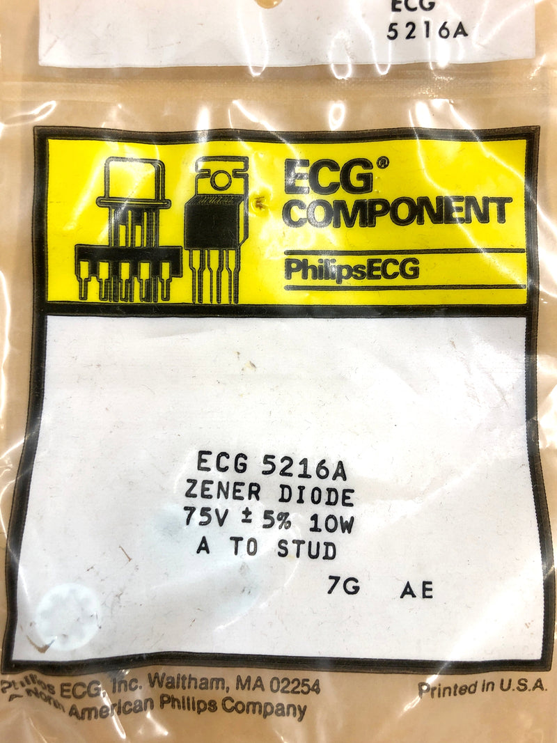 Philips ECG ECG5216A, 75V @ 10W Zener Diode 5% ~ DO-4 Anode Case (NTE5216A)