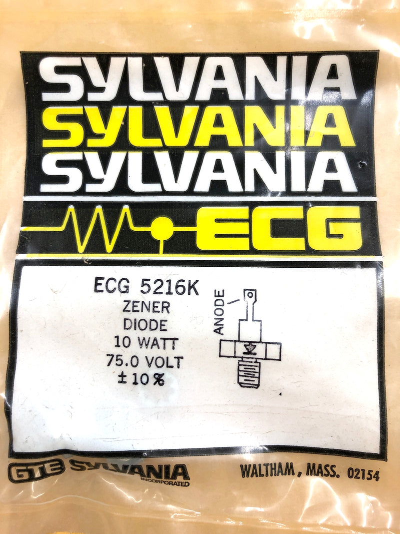 Philips ECG ECG5216K, 75V @ 10W Zener Diode 10% ~ DO-4 Cathode Case (NTE5216K)