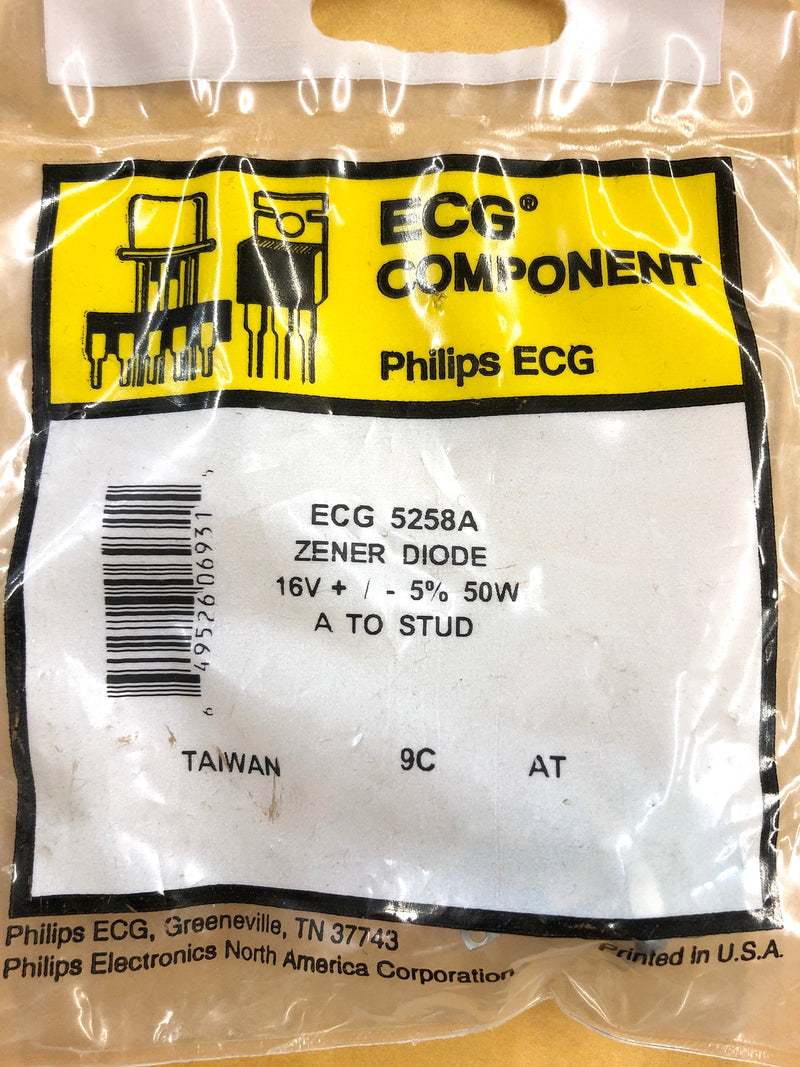 Philips ECG ECG5258A, 16V @ 50W Zener Diode 5% ~ DO-5 Anode Case (NTE5258A)