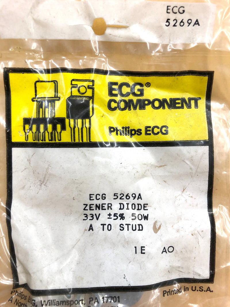 Philips ECG ECG5269A, 33V @ 50W Zener Diode 5% ~ DO-5 Anode Case (NTE5269A)
