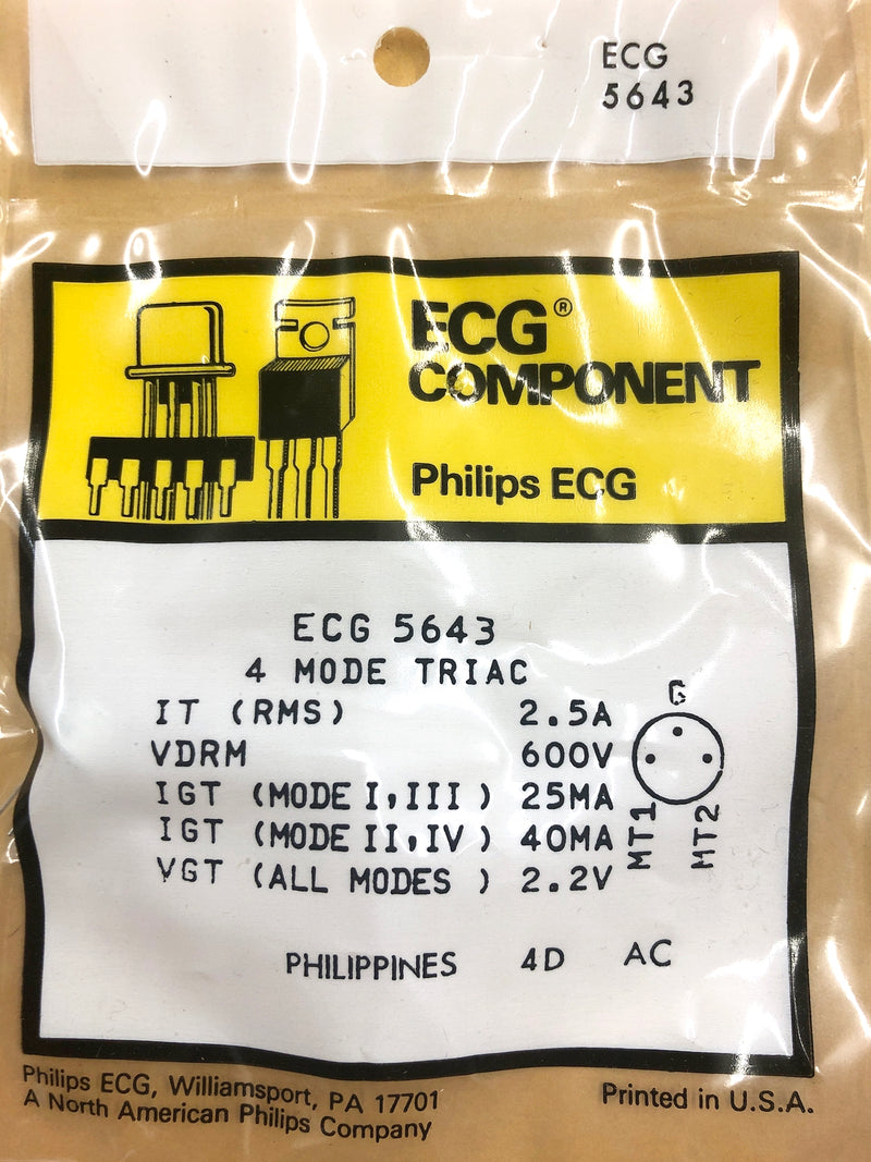 ECG5643, 600V @ 2.5A Silicon 4 Mode TRIAC ~ TO-5 (NTE5643)